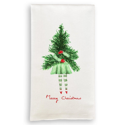 Lady with Christmas Tree Dish Towel