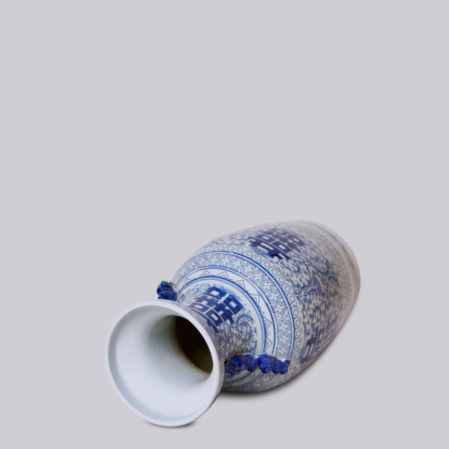 Double Happiness Blue and White Large Lug Vase