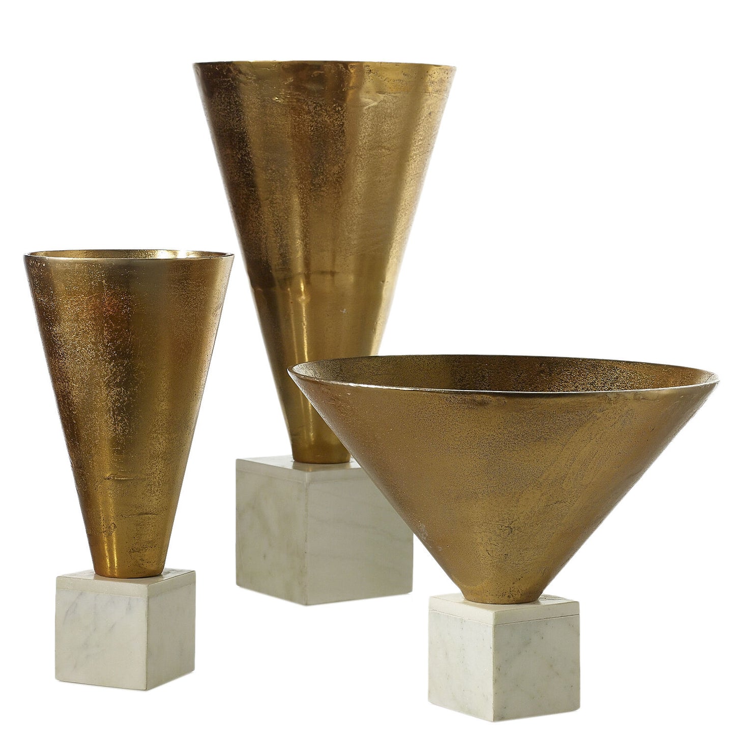 Bowl, gold metal on marble base