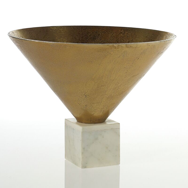 Bowl, gold metal on marble base
