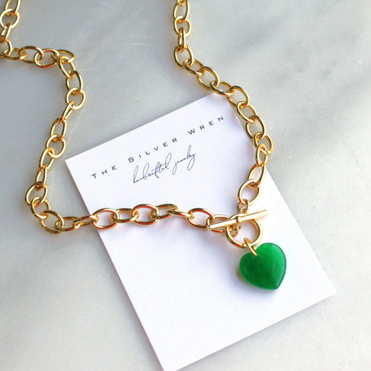 Green Heart Toggle Necklace