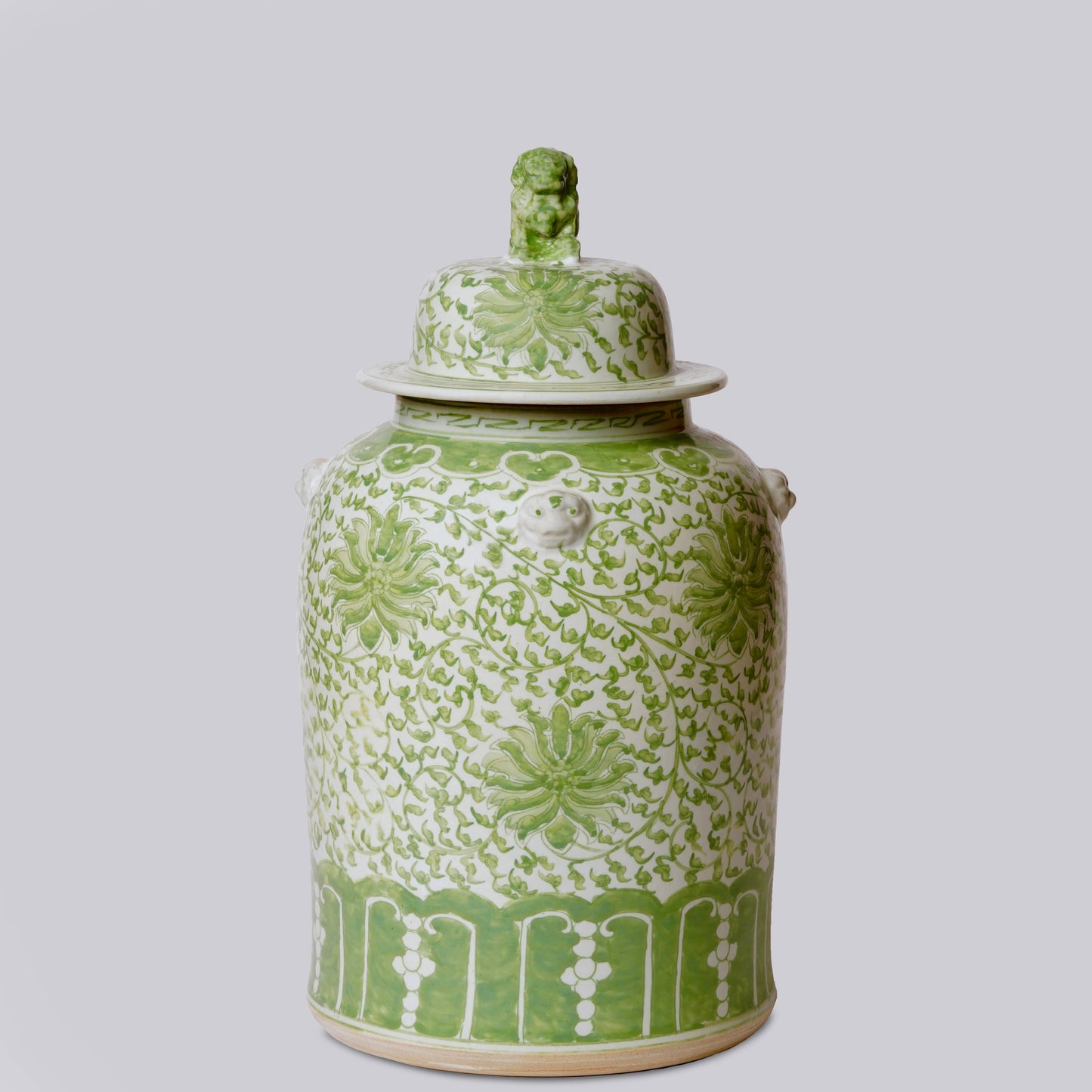 Green and White Porcelain Scrolling Chrysanthemum Temple Jar