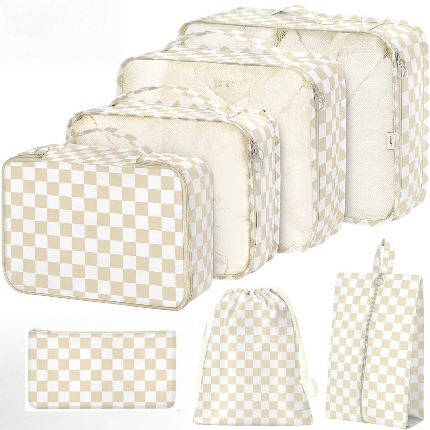 7-Piece Travel Packing Cube Set with Checkered Pattern