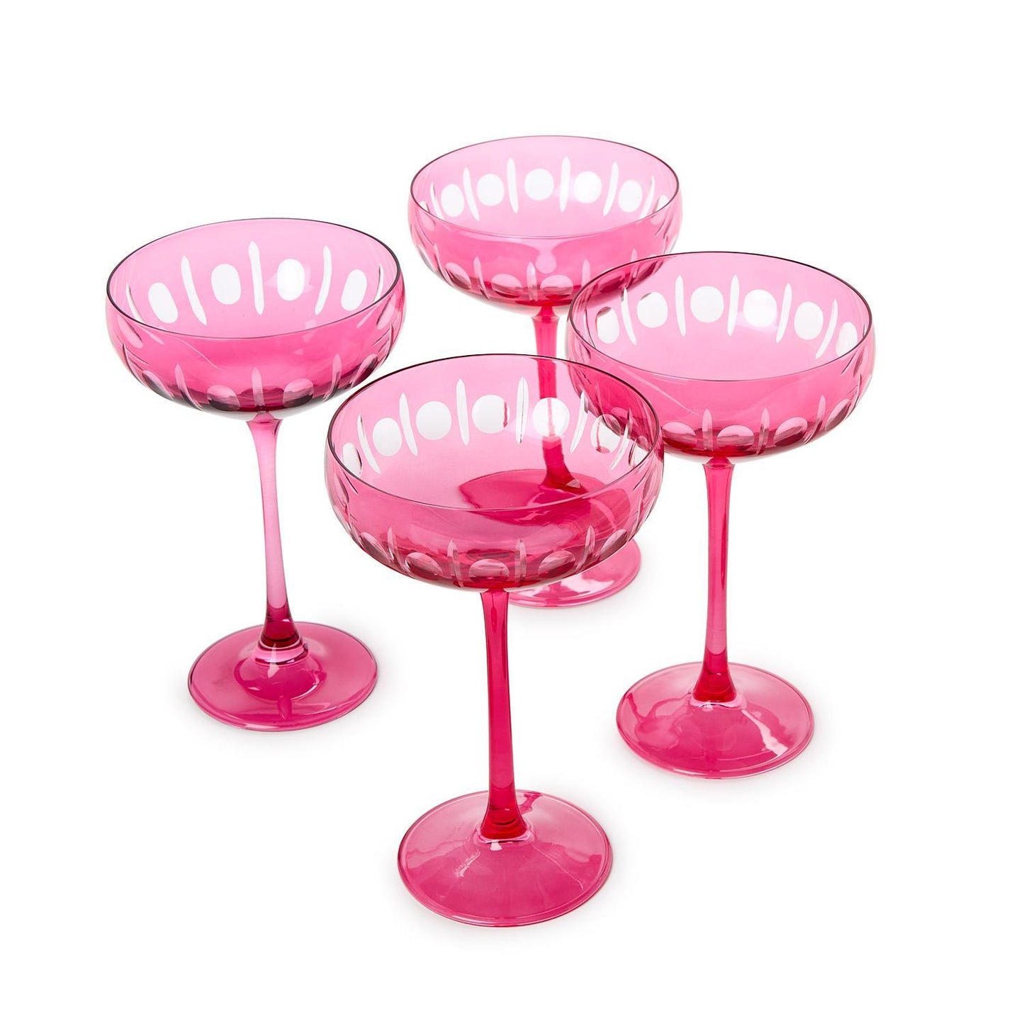 Sparkling Cut Pink Hand Engraved Coupe Glasses (12 oz, hand wash only) - Glass