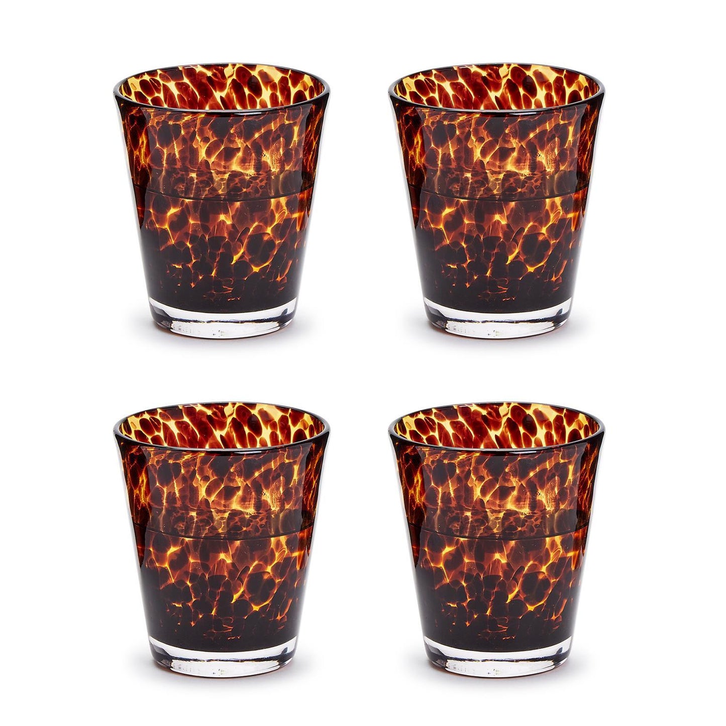 Set of 4 Tortoise Print Double Old Fashion Glass