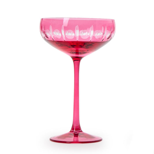 Sparkling Cut Pink Hand Engraved Coupe Glasses (12 oz, hand wash only) - Glass