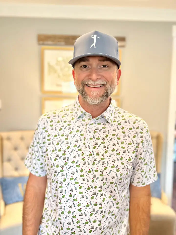 White and Golf Print Polo Size Large
