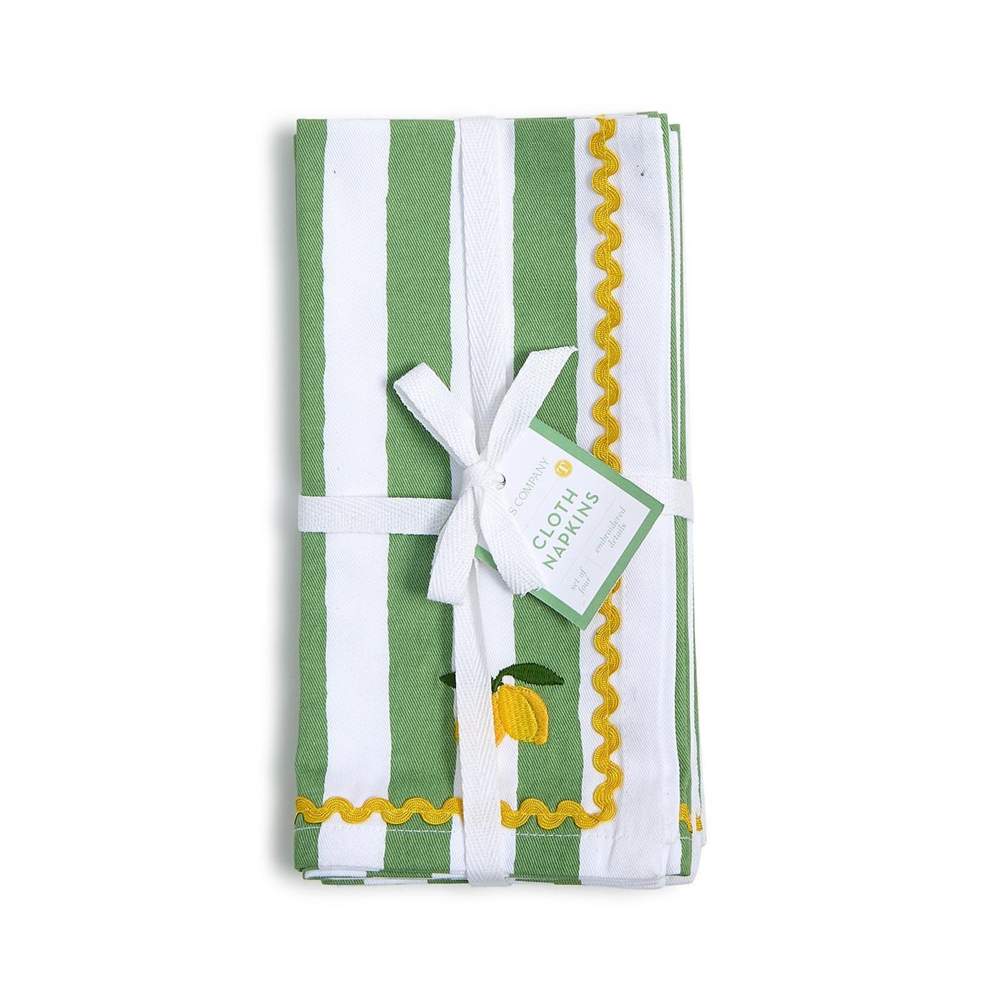 Lemon Grove Set of 4 Embroidered Cloth Dinner Napkins - Cotton