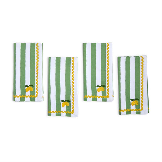 Lemon Grove Set of 4 Embroidered Cloth Dinner Napkins - Cotton