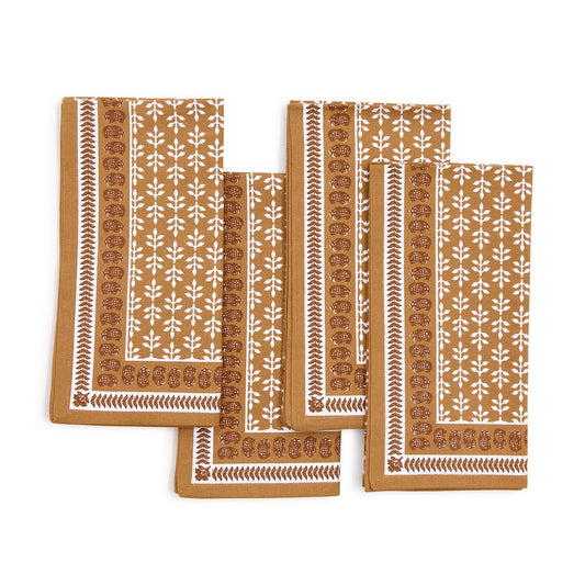 Natural Elements Set of 4 Block Print Design Cloth Napkins
