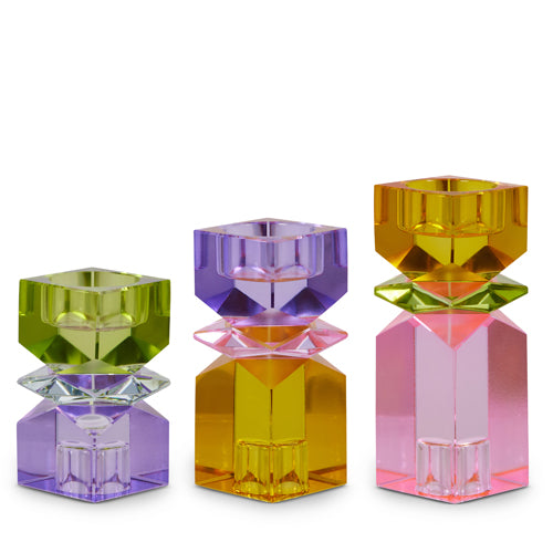 Candlesticks, Set of 3, Colored Glass