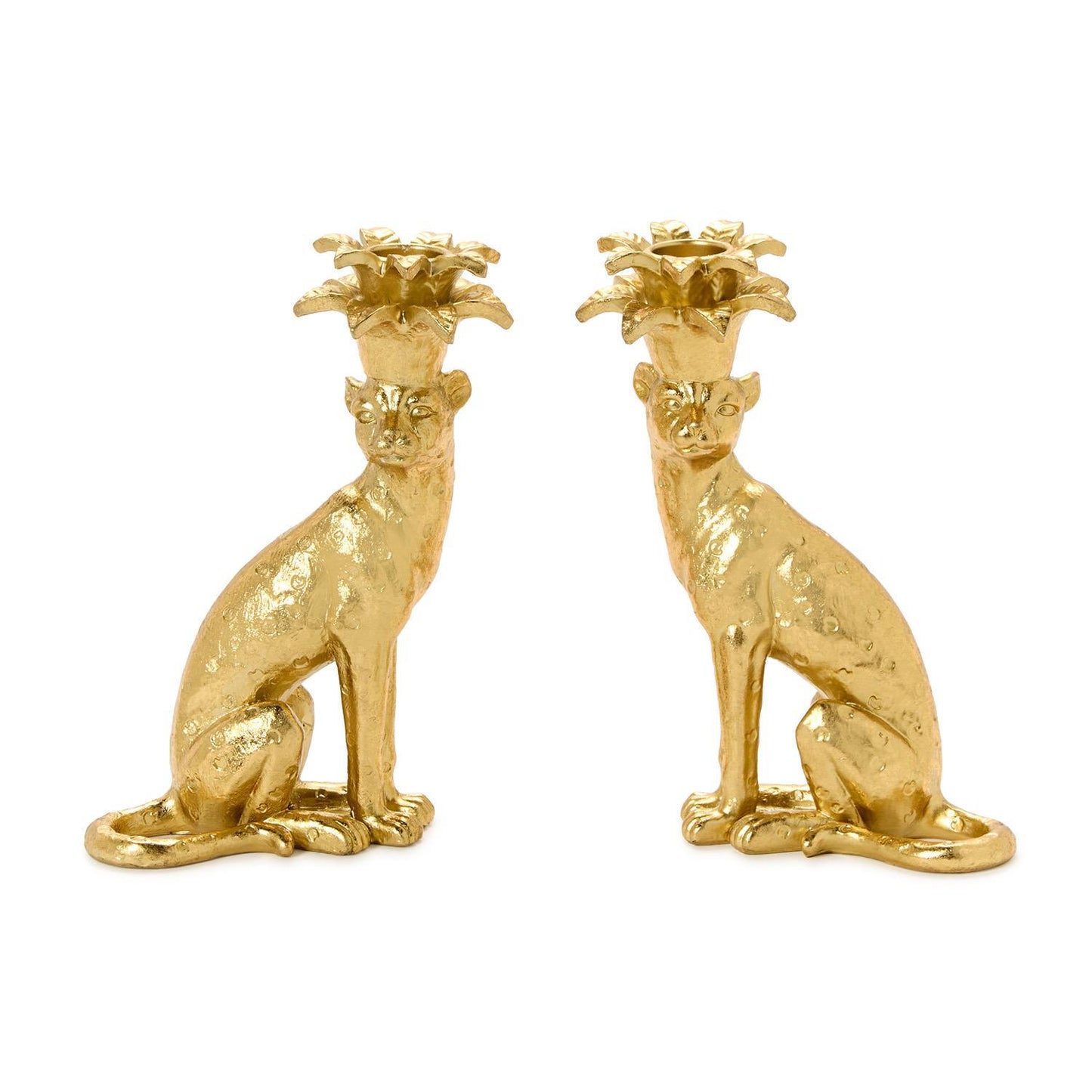 S/2 Gold Leopard Taper Candlestick Candleholders