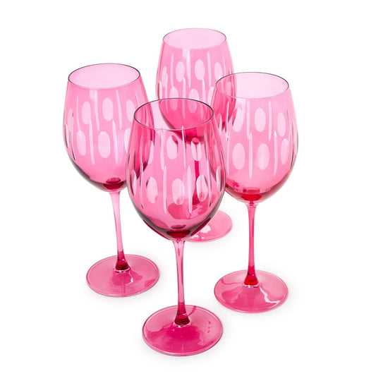 Sparkling Cut Pink Hand Engraved Stemmed Wine Glasses