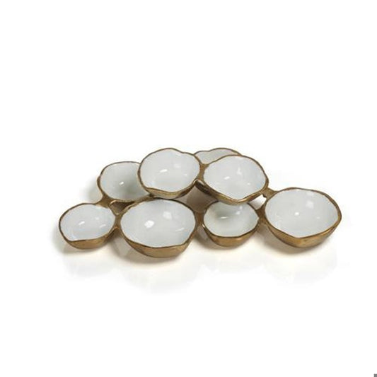 Small Cluster of 8 serving Bowls- Gold w/ White